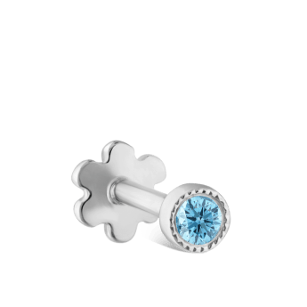 Scallop Set Light Blue Diamond Threaded Stud Earring White Gold 1.2mm