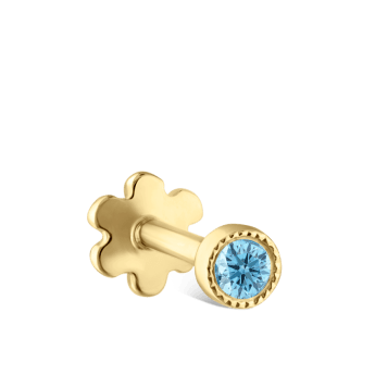 Scallop Set Light Blue Diamond Threaded Stud Earring Yellow Gold 1.2mm