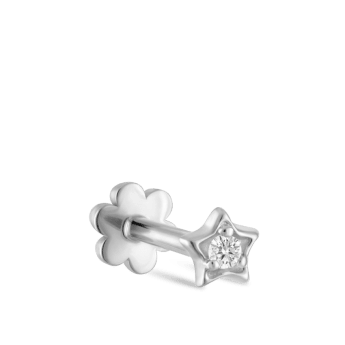 Diamond Solitaire Star Threaded Stud Earring White Gold 3mm