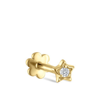 Diamond Solitaire Star Threaded Stud Earring Yellow Gold 3mm
