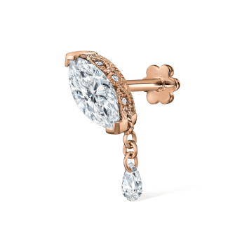 Single Teardrop Marquise Diamond Threaded Stud Earring Rose Gold 7mm
