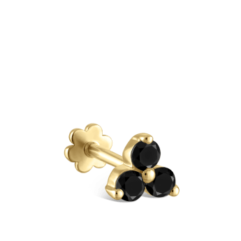 Black Diamond Trinity Threaded Stud Earring Yellow Gold 3mm