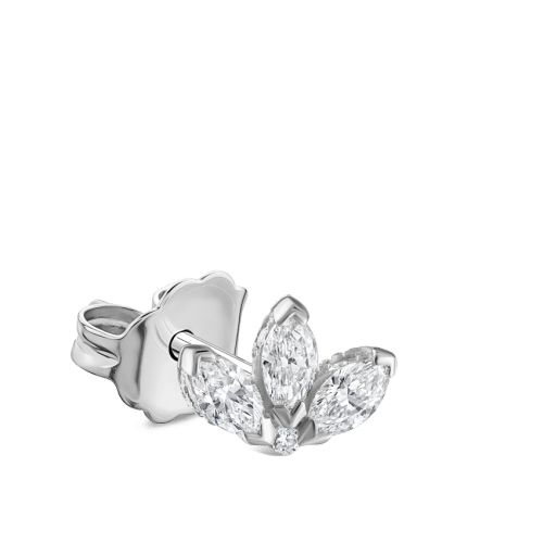 Engraved Diamond Lotus Stud Earring