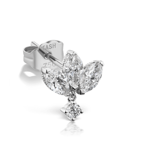 Diamond Engraved Lotus Dangle Stud Earring
