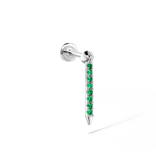 Emerald Eternity Bar Charm Threaded Stud Earring White Gold 11mm
