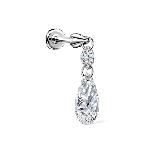 Floating Double Diamond Threaded Charm Earring White Gold 3mm / 7.5mm