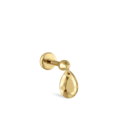 Faceted Gold Pear Threaded Charm Earring Yellow Gold 5.5mm