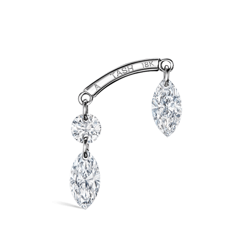 Floating Marquise and Round Diamond Drape Threaded Stud Earring