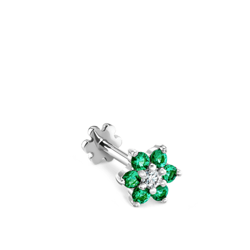 Emerald and Diamond Flower Threaded Stud Earring