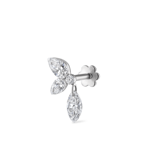 Marquise Pear Diamond Echo Threaded Stud Earring White Gold 10.5mm B Direction