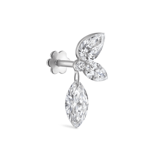 Marquise Pear Diamond Echo Threaded Stud Earring White Gold 13.7mm A Direction