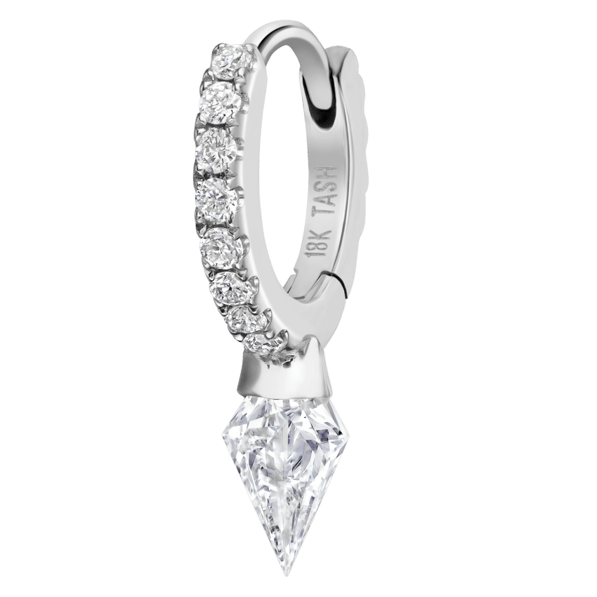 Silhouette Diamond Short Spike Eternity Hoop Earring White Gold 6.5mm