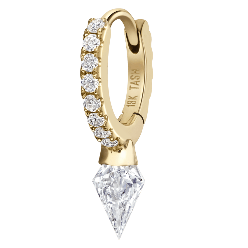 Silhouette Diamond Short Spike Eternity Hoop Earring Yellow Gold 6.5mm