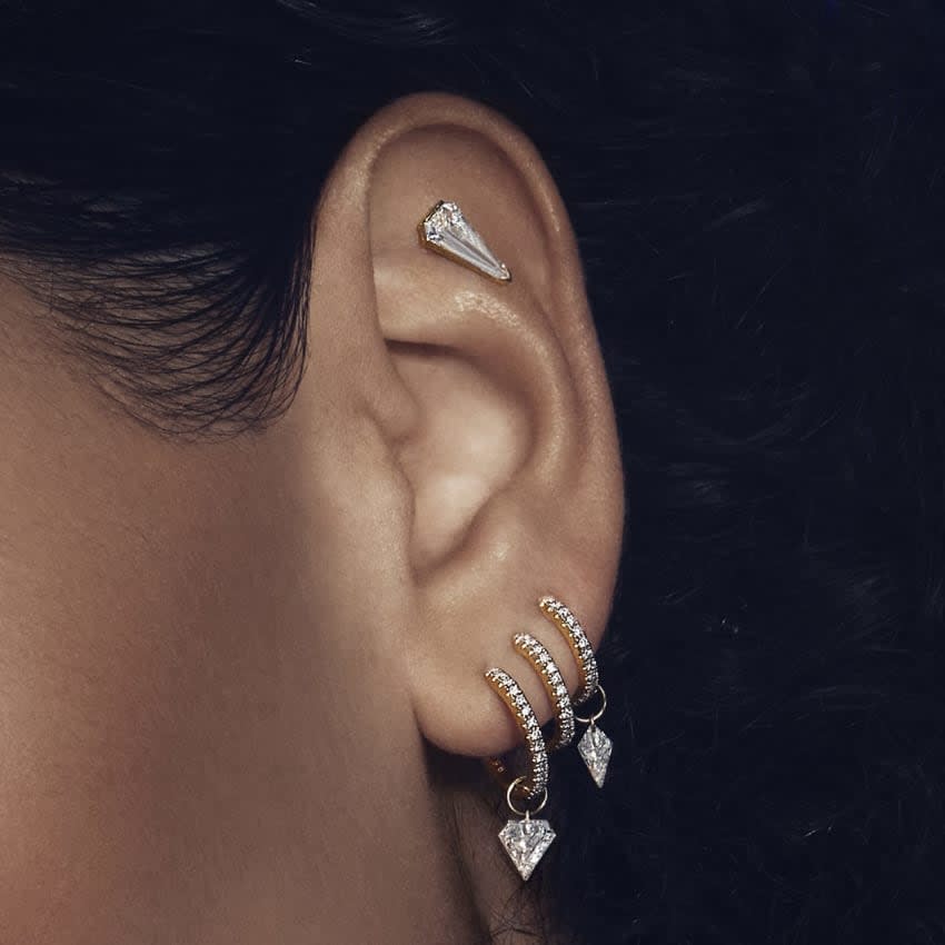 Diamond Triple Linked Eternity Hoop Earring and Cuffs White Gold 9.5mm Left