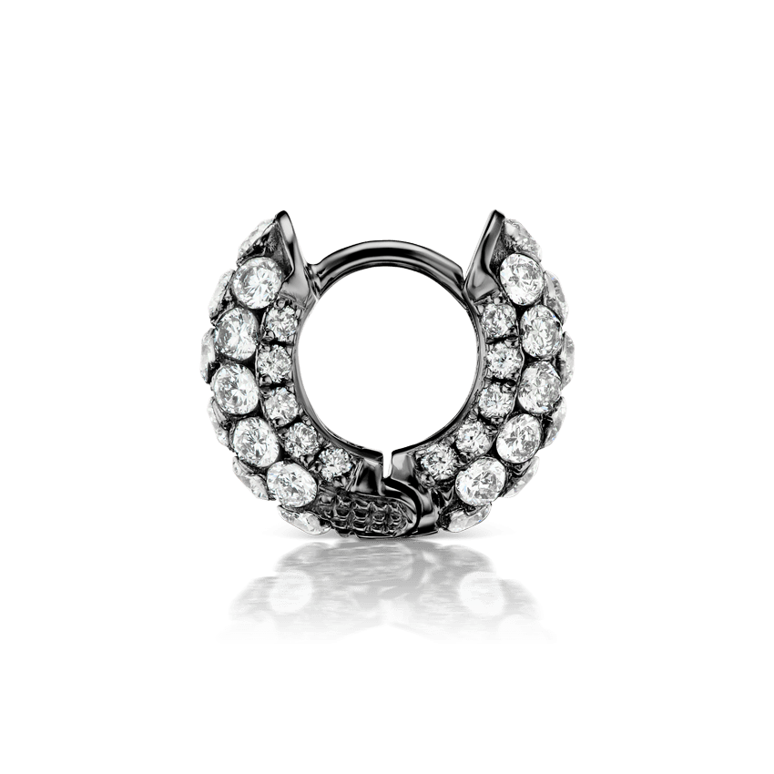 Invisible Set Diamond Three Row Pavé Hoop Earring Black Gold 5mm