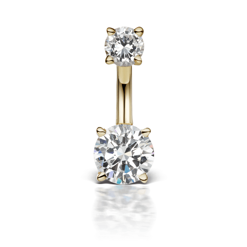 Cubic Zirconia Prong Solitaire Barbell Yellow Gold 4mm / 6mm 8mm