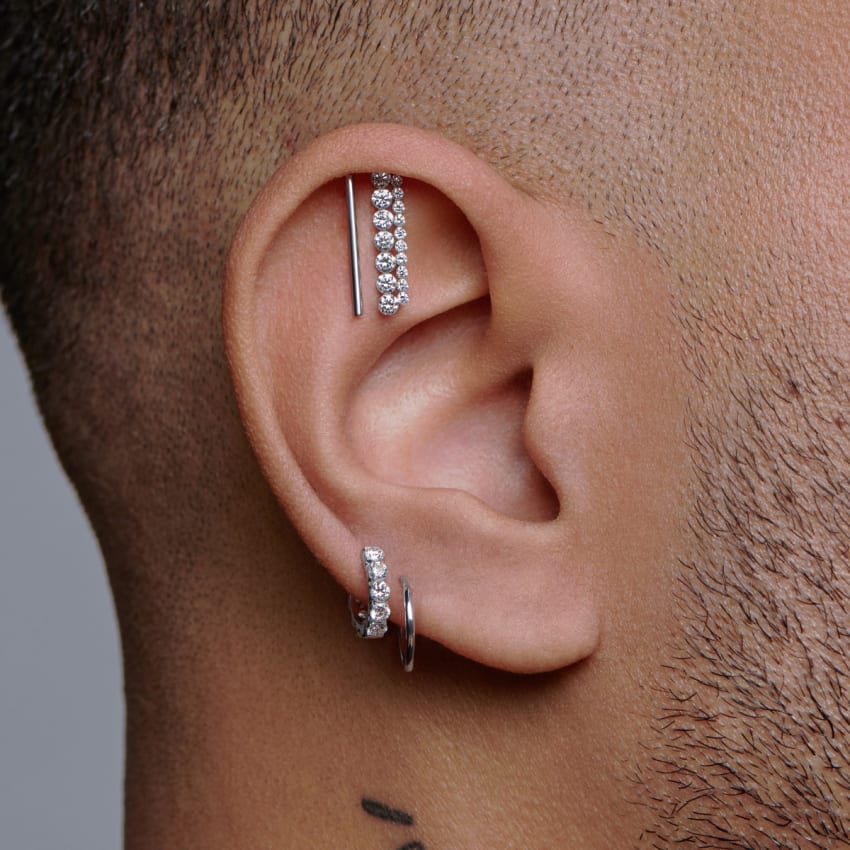 Invisible Set Diamond Apsara Bar Threaded Stud Earring Rose Gold 18mm