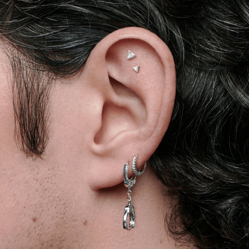 Invisible Set Triangle Diamond Threaded Stud Earring White Gold 4mm