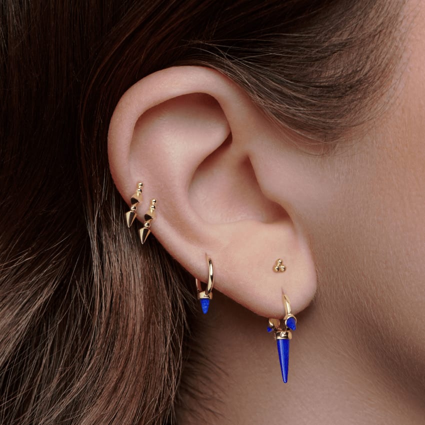 Ball Trinity Threaded Stud Earring Yellow Gold 3.5mm