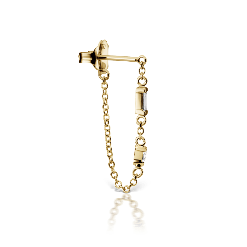 Baguette and Triangle Diamond Chain Wrap Stud Earring Yellow Gold