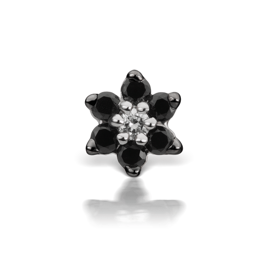 Black Diamond Flower Stud Earring White Gold 4.5mm