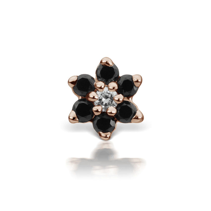 Black Diamond Flower Threaded Stud Earring Rose Gold 4.5mm