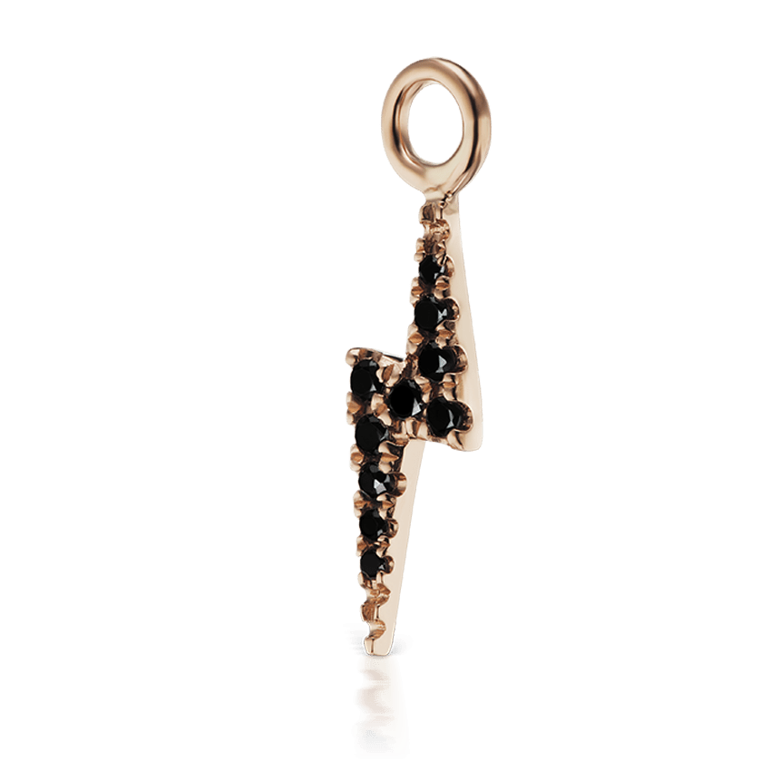 Black Diamond Lightning Bolt Charm Rose Gold 11mm