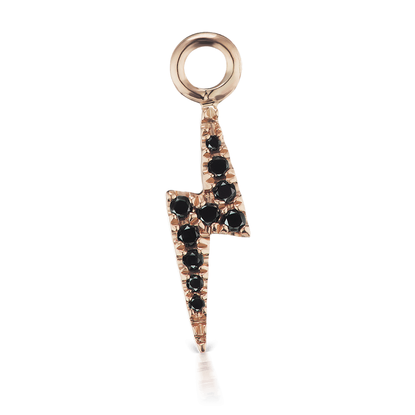 Black Diamond Lightning Bolt Charm Rose Gold 11mm