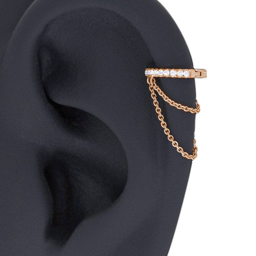 Diamond Eternity with Two Chains Hoop Earring Rose Gold 8mm Right