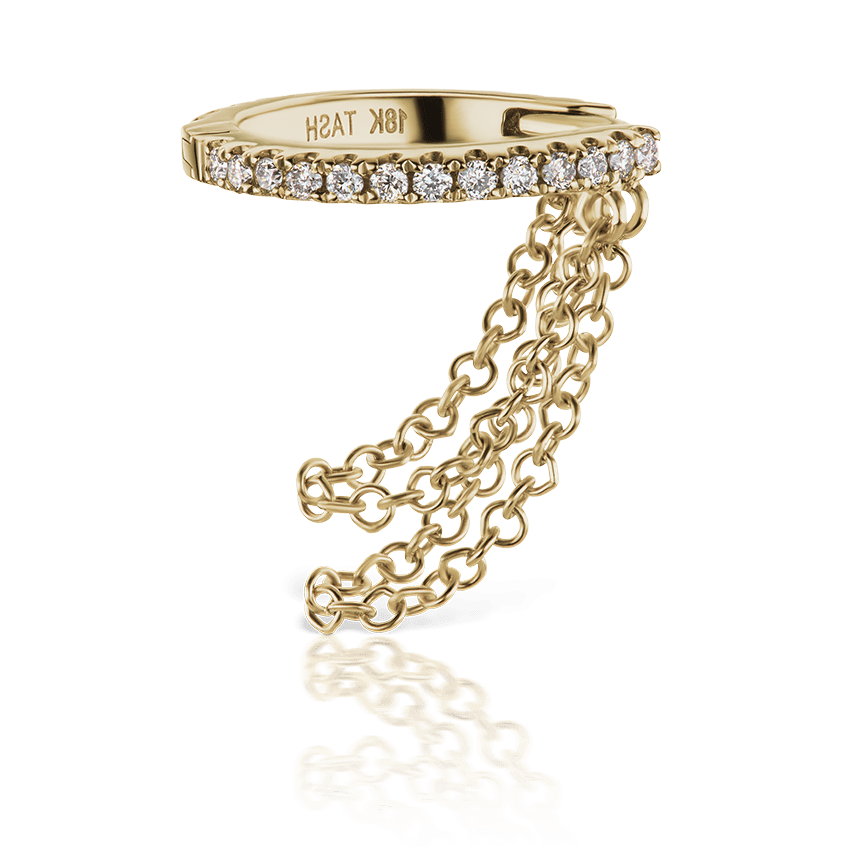 Diamond Eternity with Two Chains Hoop Earring Yellow Gold 9.5mm Right