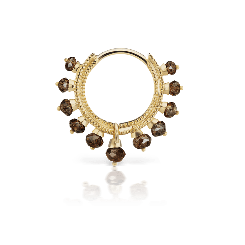 Champagne Diamond Coronet Hoop Earring Yellow Gold 8mm