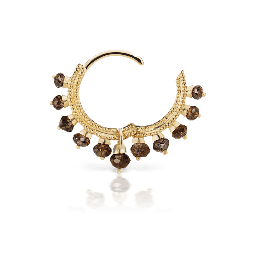Champagne Diamond Coronet Hoop Earring Yellow Gold 8mm