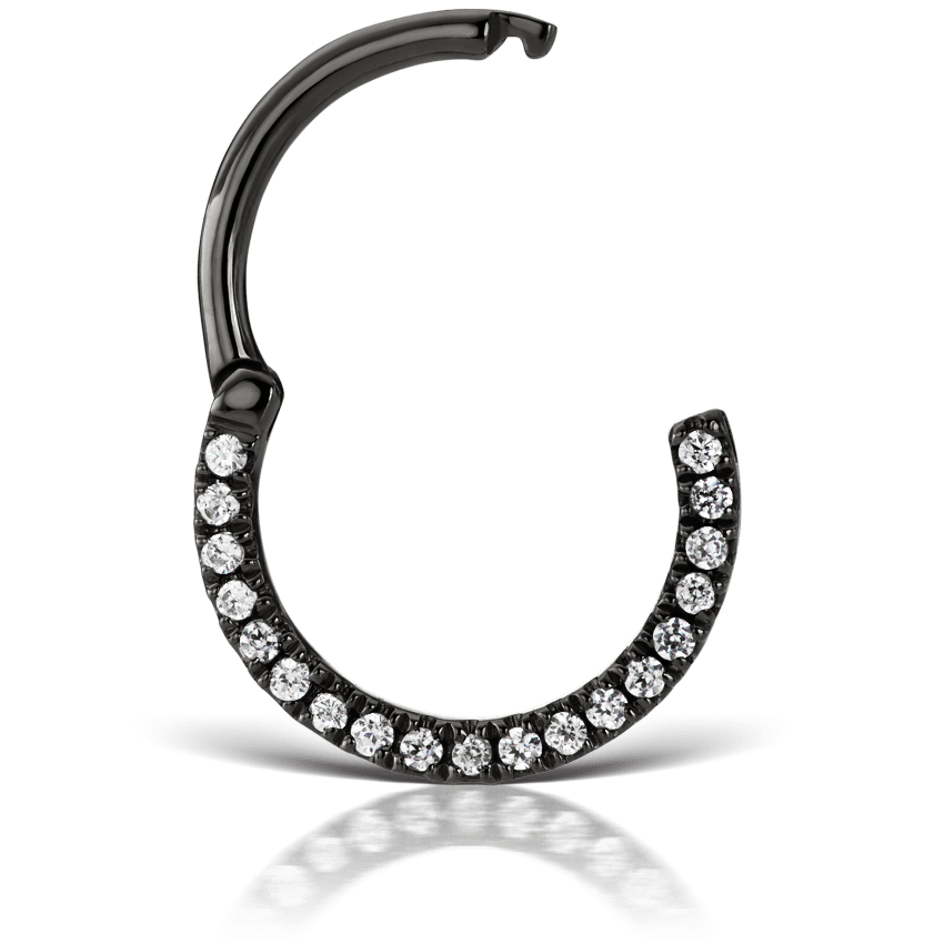 Cubic Zirconia Horizontal Eternity Hoop Earring Black Gold 9.5mm 16 Gauge = 1.3mm