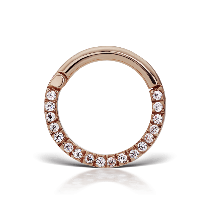 Cubic Zirconia Horizontal Eternity Hoop Earring Rose Gold 9.5mm 14 Gauge = 1.6mm