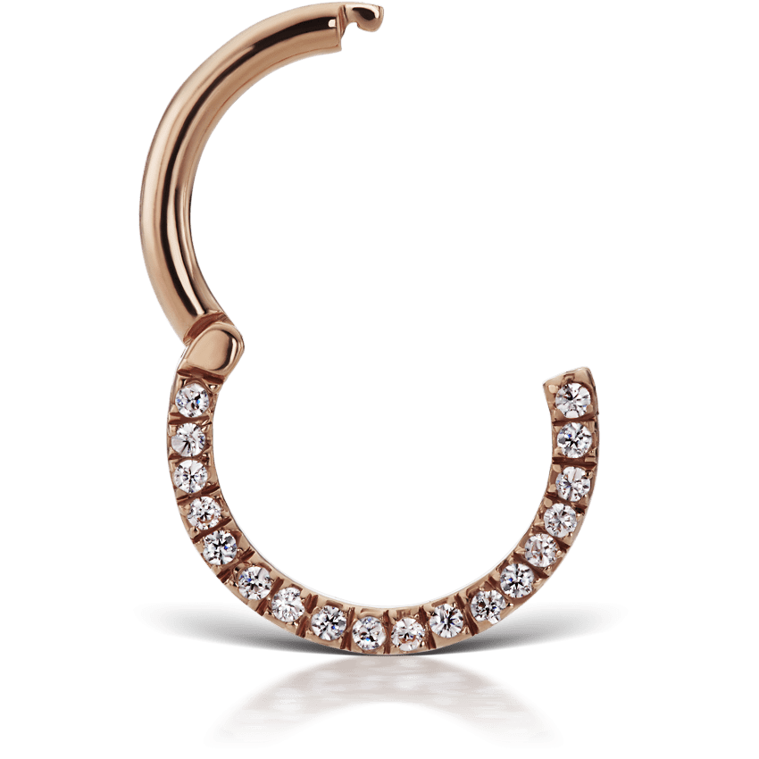 Cubic Zirconia Horizontal Eternity Hoop Earring Rose Gold 9.5mm 14 Gauge = 1.6mm