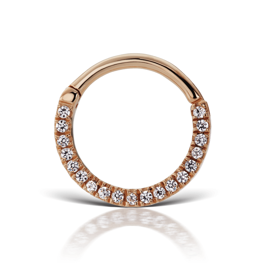 Cubic Zirconia Horizontal Eternity Hoop Earring Rose Gold 9.5mm 16 Gauge = 1.3mm