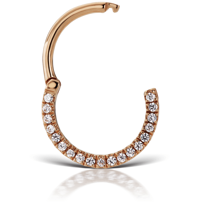 Cubic Zirconia Horizontal Eternity Hoop Earring Rose Gold 9.5mm 16 Gauge = 1.3mm