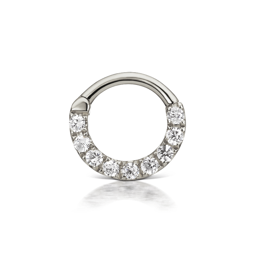 Cubic Zirconia Horizontal Eternity Hoop Earring White Gold 6.5mm 16 Gauge = 1.3mm