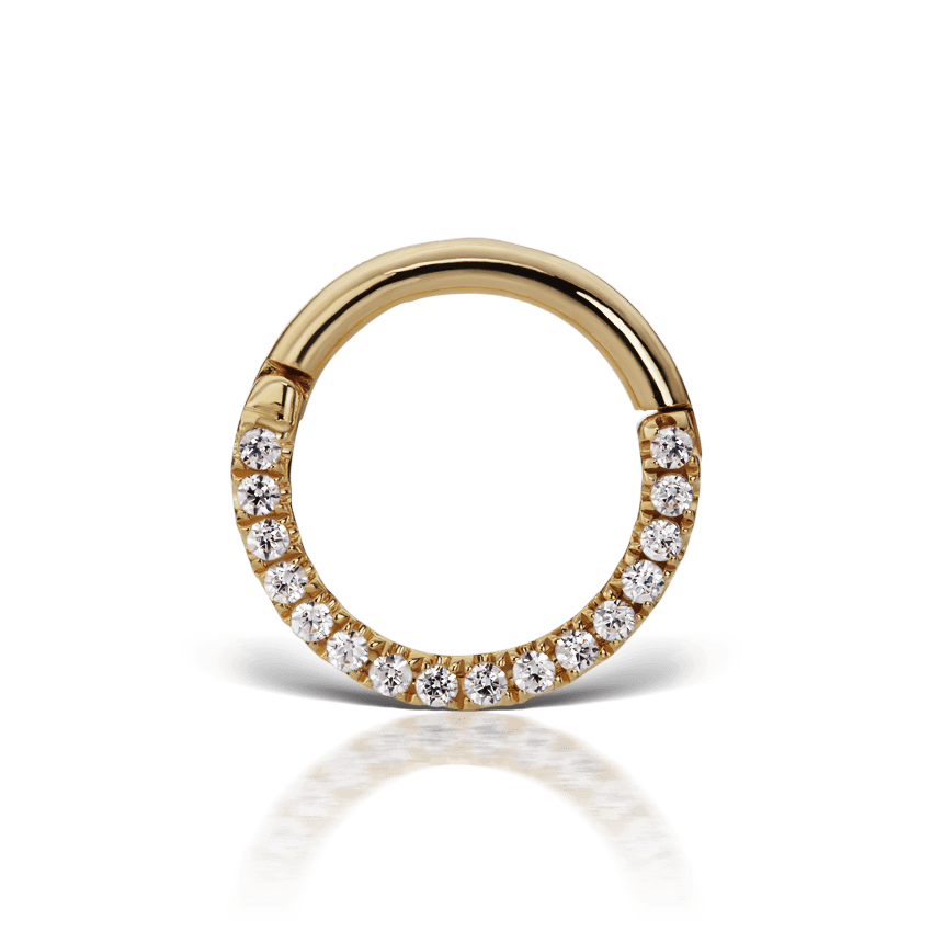 Cubic Zirconia Horizontal Eternity Hoop Earring Yellow Gold 8mm 16 Gauge = 1.3mm