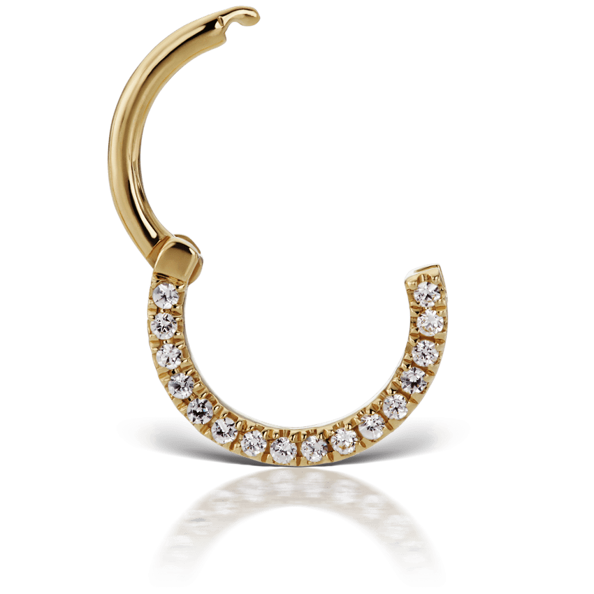 Cubic Zirconia Horizontal Eternity Hoop Earring Yellow Gold 8mm 16 Gauge = 1.3mm