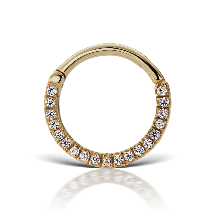 Cubic Zirconia Horizontal Eternity Hoop Earring Yellow Gold 9.5mm 16 Gauge = 1.3mm