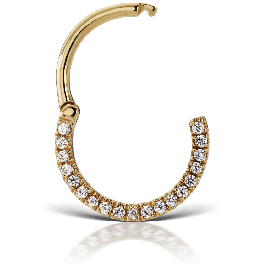 Cubic Zirconia Horizontal Eternity Hoop Earring Yellow Gold 9.5mm 16 Gauge = 1.3mm