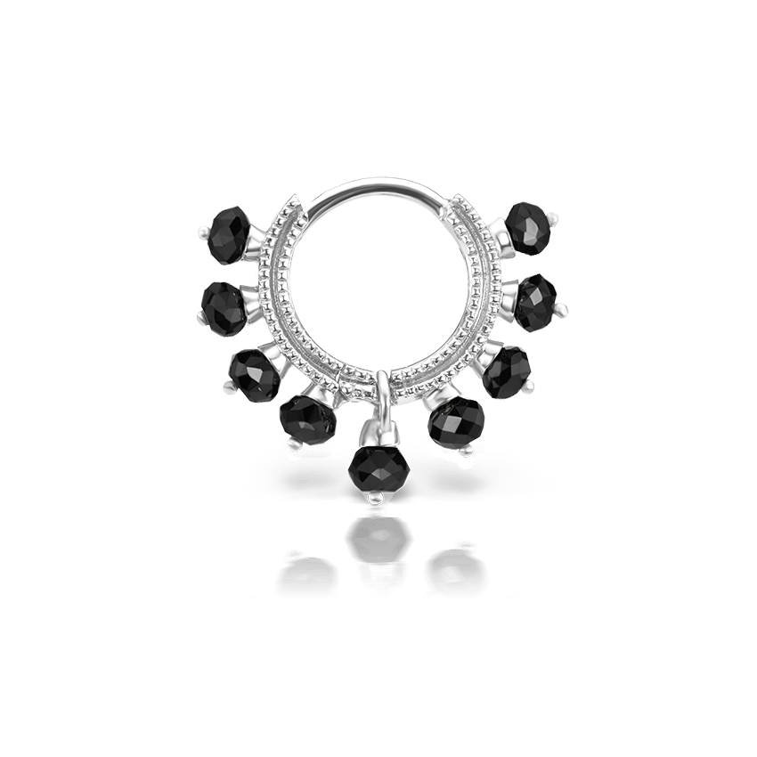 Black Diamond Coronet Hoop Earring White Gold 6.5mm
