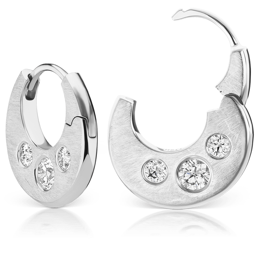 Diamond Crescent Reversible Hoop Earring White Gold 6.5mm