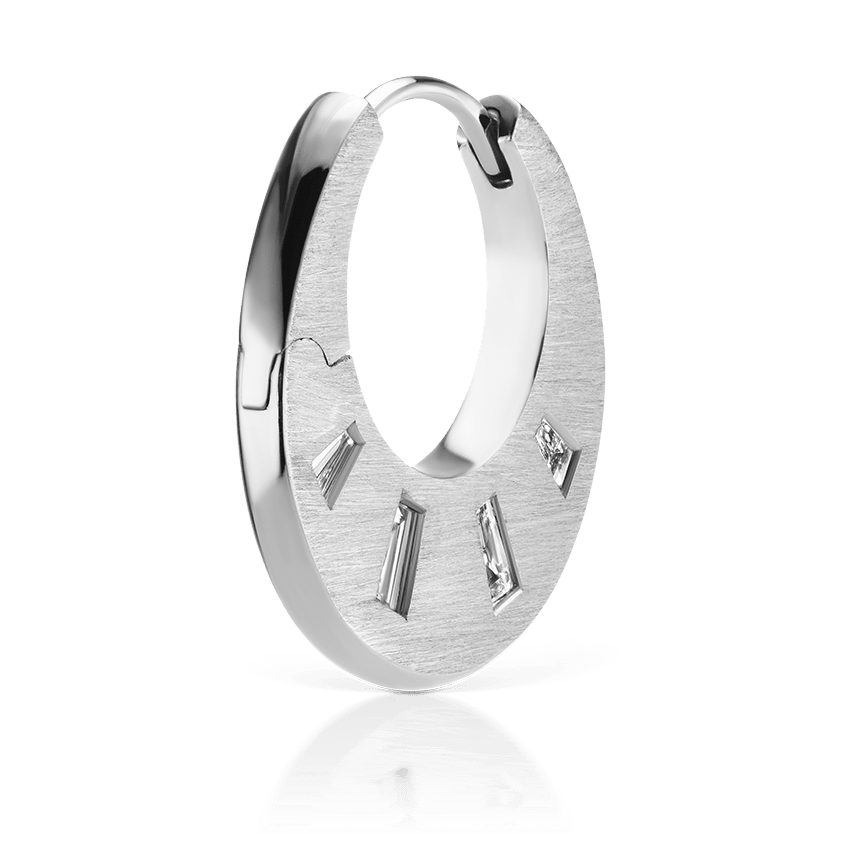 Diamond Crescent Reversible Hoop Earring White Gold 9.5mm
