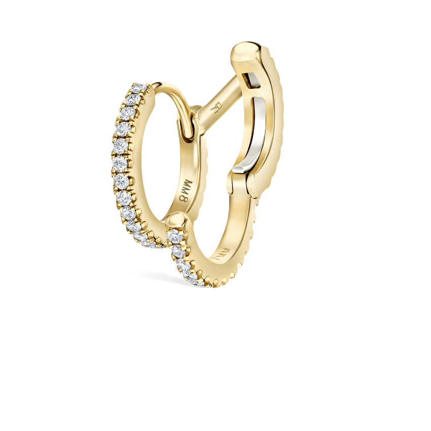 Diamond Double Linked Eternity Hoop Earring and Cuff Yellow Gold 8mm Left
