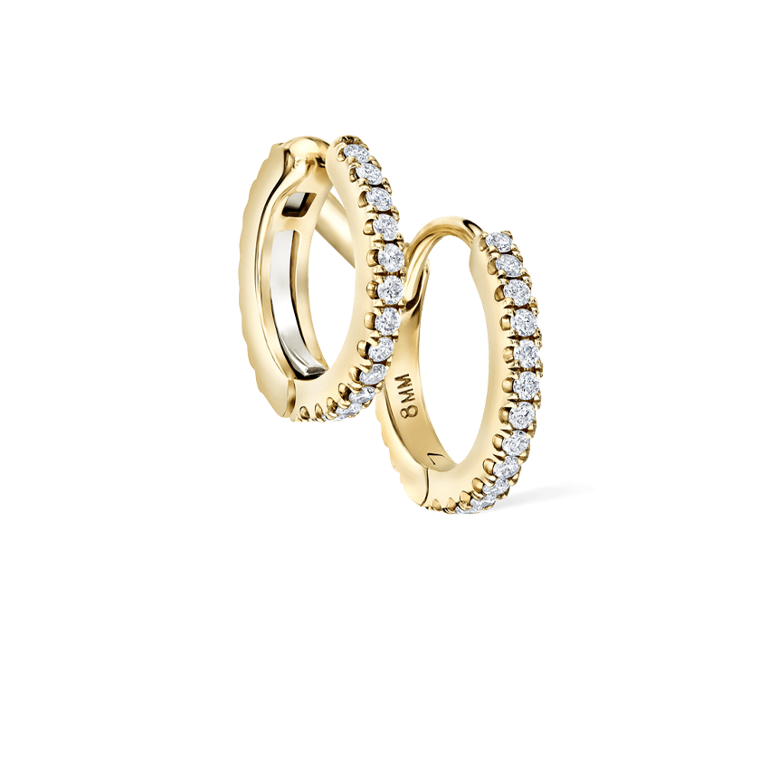 Diamond Double Linked Eternity Hoop Earring and Cuff Yellow Gold 8mm Right