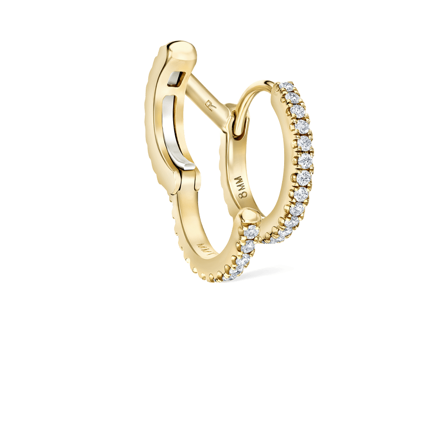 Diamond Double Linked Eternity Hoop Earring and Cuff Yellow Gold 8mm Right