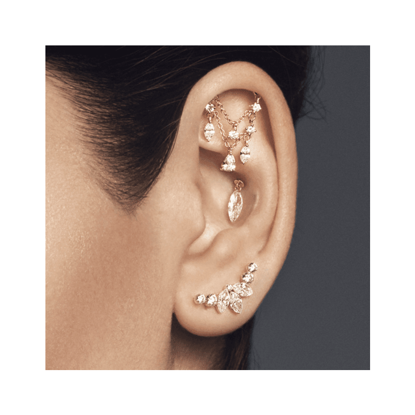 Diamond Drape Chandelier Threaded Stud Earring White Gold Horizontal