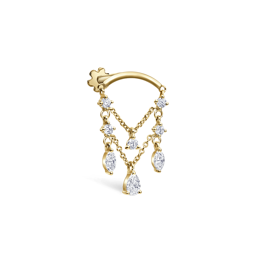 Diamond Drape Chandelier Threaded Stud Earring Yellow Gold Horizontal
